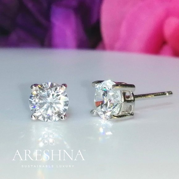 1 Carat Round Cut Lab Created Diamond Stud Earrings Push Back Bridal Earrings - Picture 7 of 11